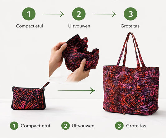 Kikapu Opvouwbare African Print Shopper – Roze/Rood/Zwart