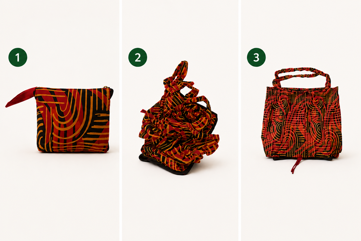 Kikapu Opvouwbare African Print Shopper – Rood/Oranje/Zwart