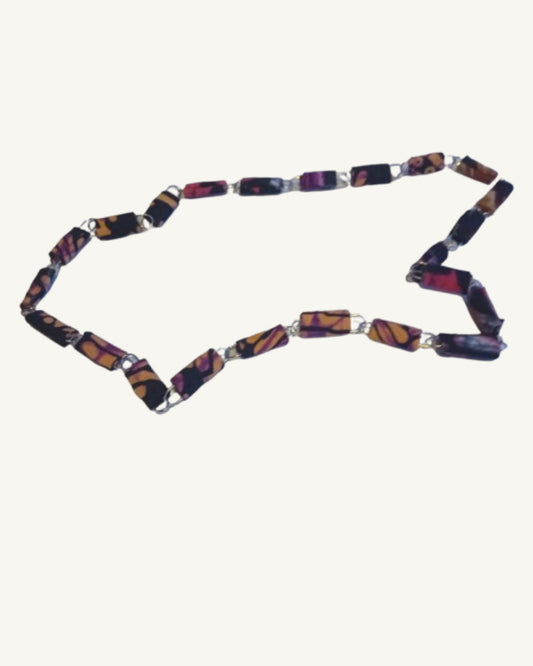 Handgemaakte Ugandese Papierkralen Ketting – Paars/Oranje