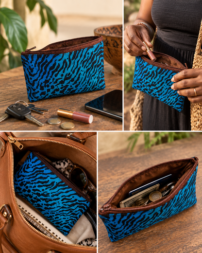 Handgemaakte African Print Portemonnee – Blauw/Zwart