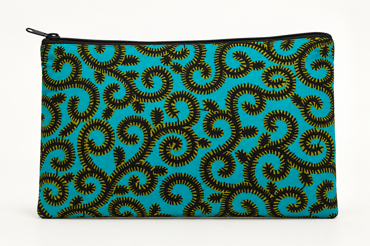 Handgemaakte African Print Portemonnee – Turquoise/Zwart