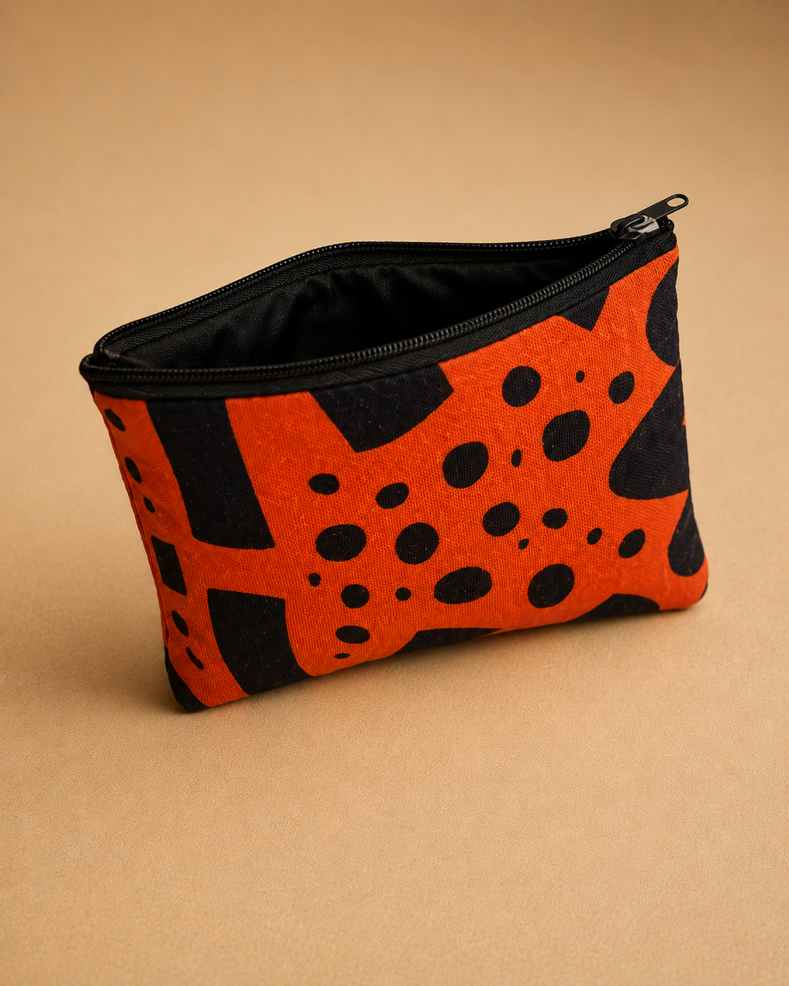 Handgemaakte African Print Portemonnee – Oranje/Zwart