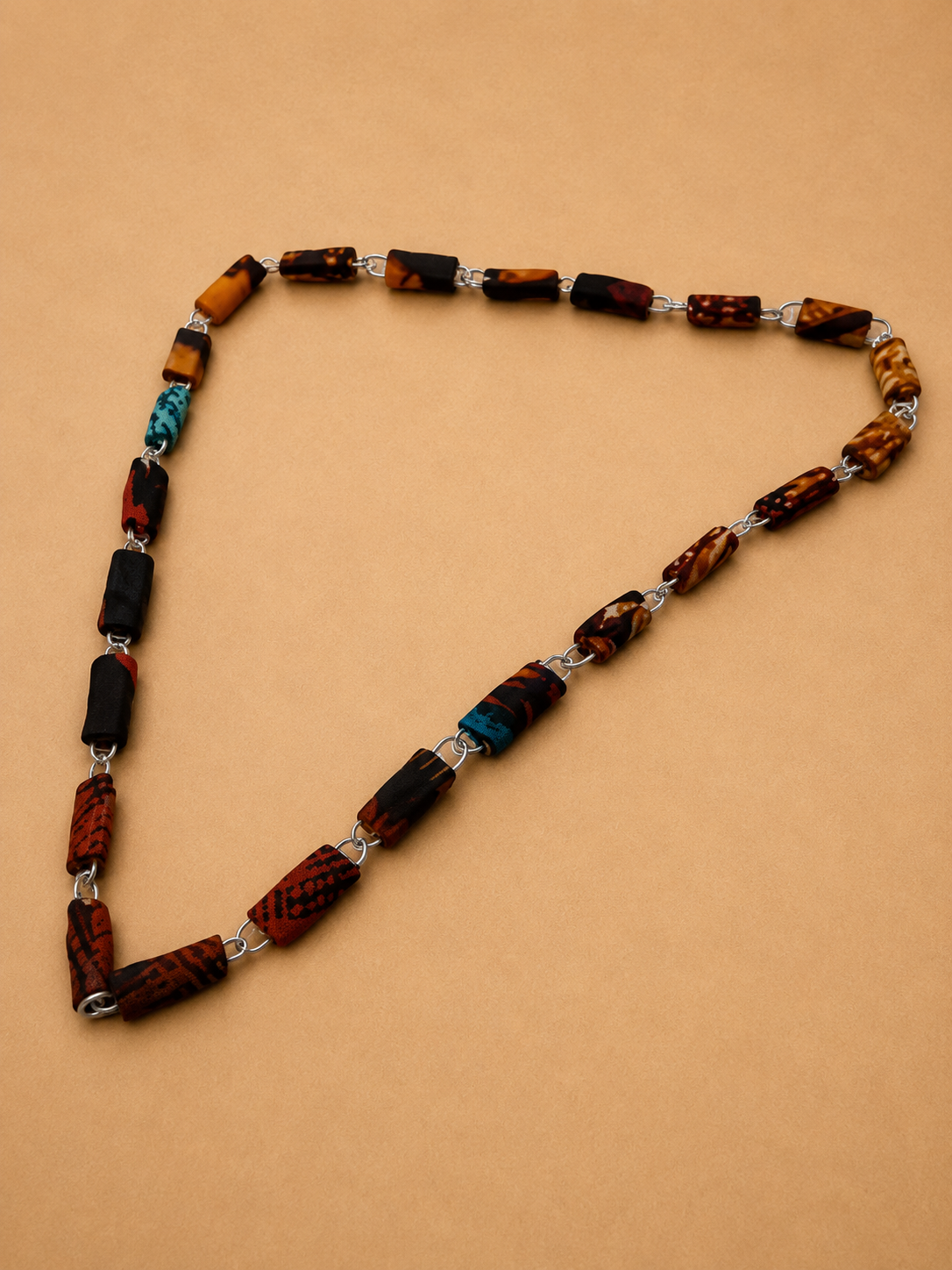 Handgemaakte Ugandese Papierkralen Ketting – Bruin/Multicolor