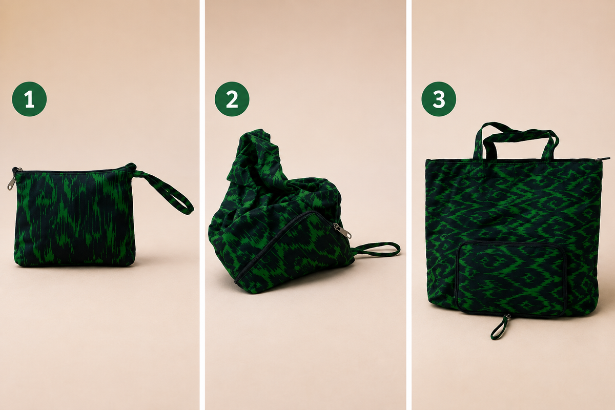 Kikapu Opvouwbare African Print Shopper – Groen/Zwart
