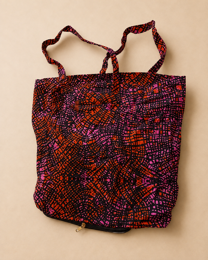 Kikapu Opvouwbare African Print Shopper – Roze/Rood/Zwart