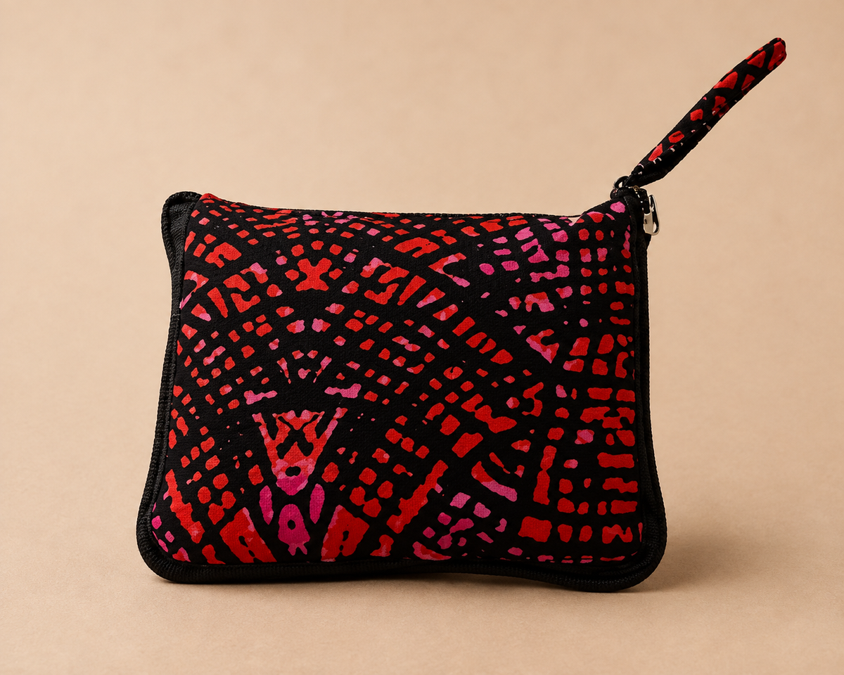 Kikapu Opvouwbare African Print Shopper – Roze/Rood/Zwart