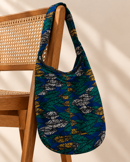 Handgemaakte African Print Hobo Tas – Blauw/Groen