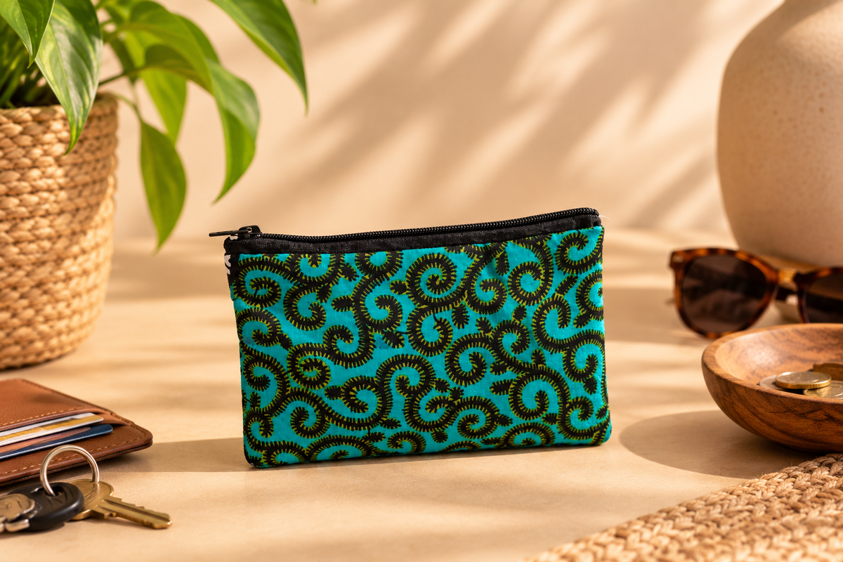 Handgemaakte African Print Portemonnee – Turquoise/Zwart