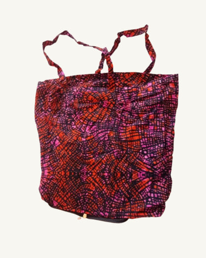 Kikapu Opvouwbare African Print Shopper – Roze/Rood/Zwart