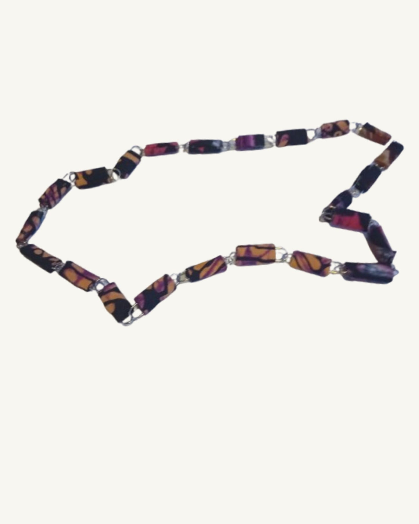 Handgemaakte Ugandese Papierkralen Ketting – Paars/Oranje