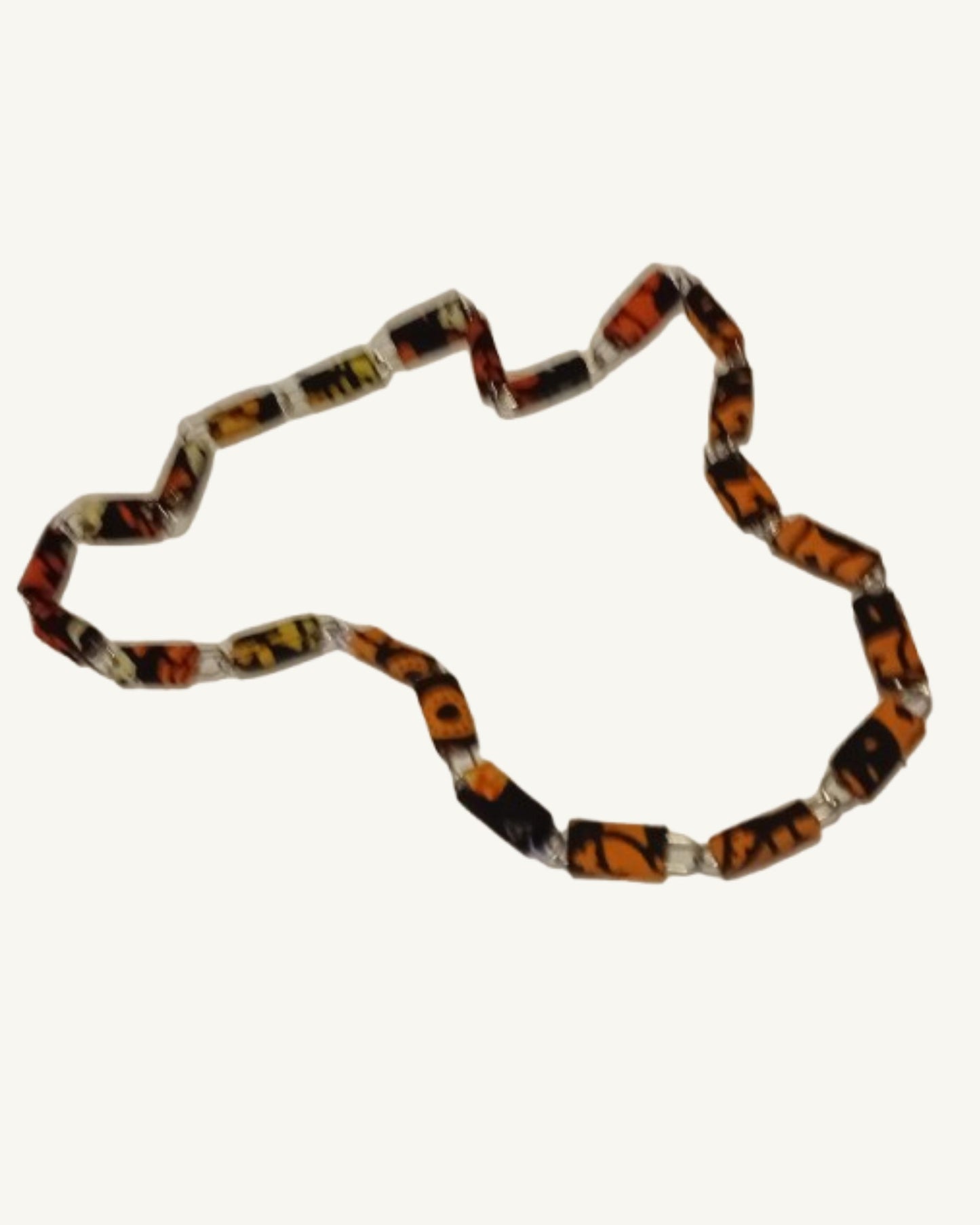 Handgemaakte Ugandese Papierkralen Ketting – Oranje/Bruin