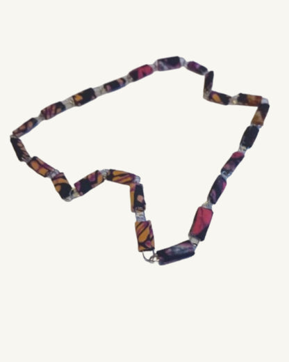 Handgemaakte Ugandese Papierkralen Ketting – Paars/Oranje