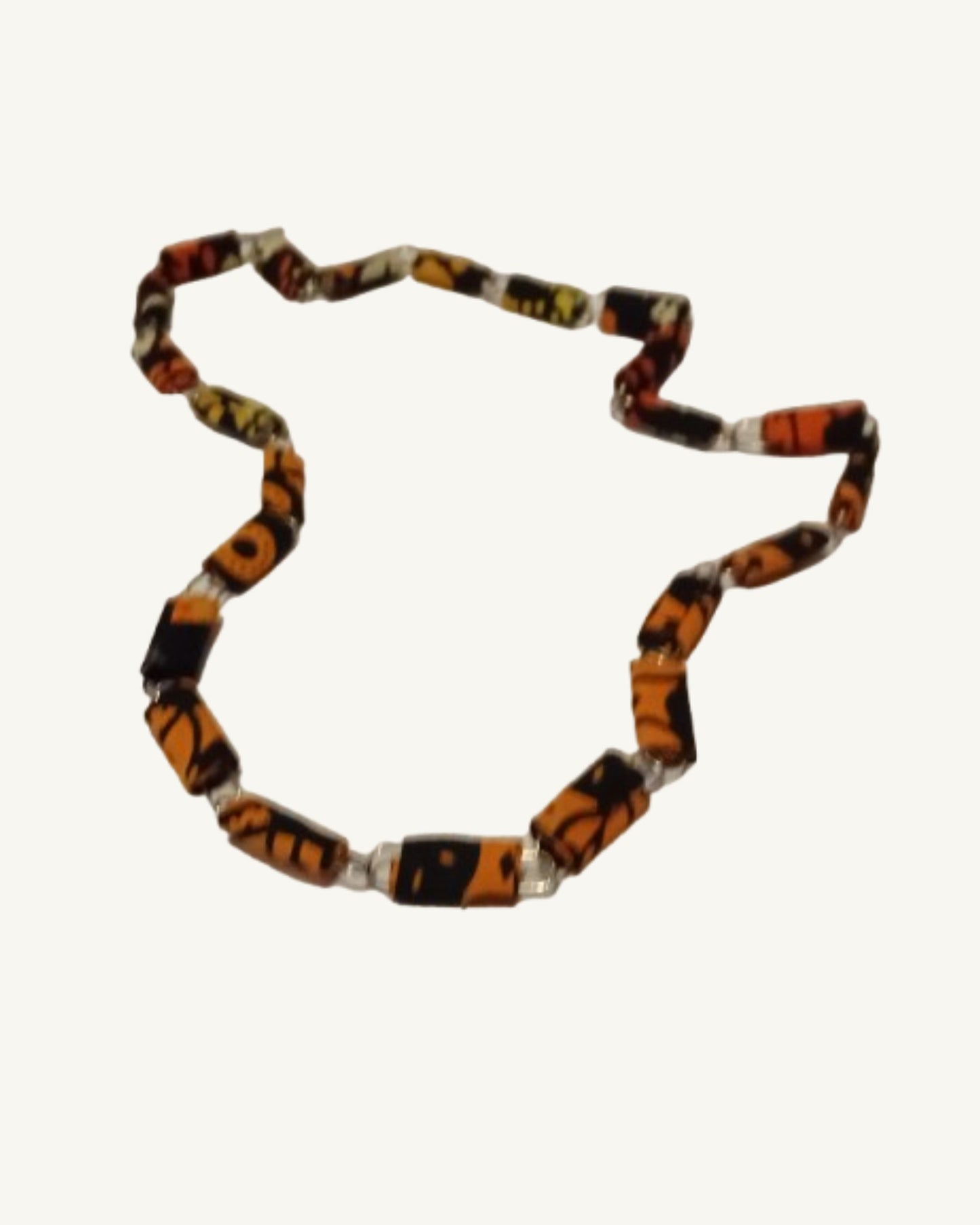 Handgemaakte Ugandese Papierkralen Ketting – Oranje/Bruin