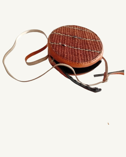 Handgemaakte Ronde Mini Crossbody Tas – Cognac/Bruin